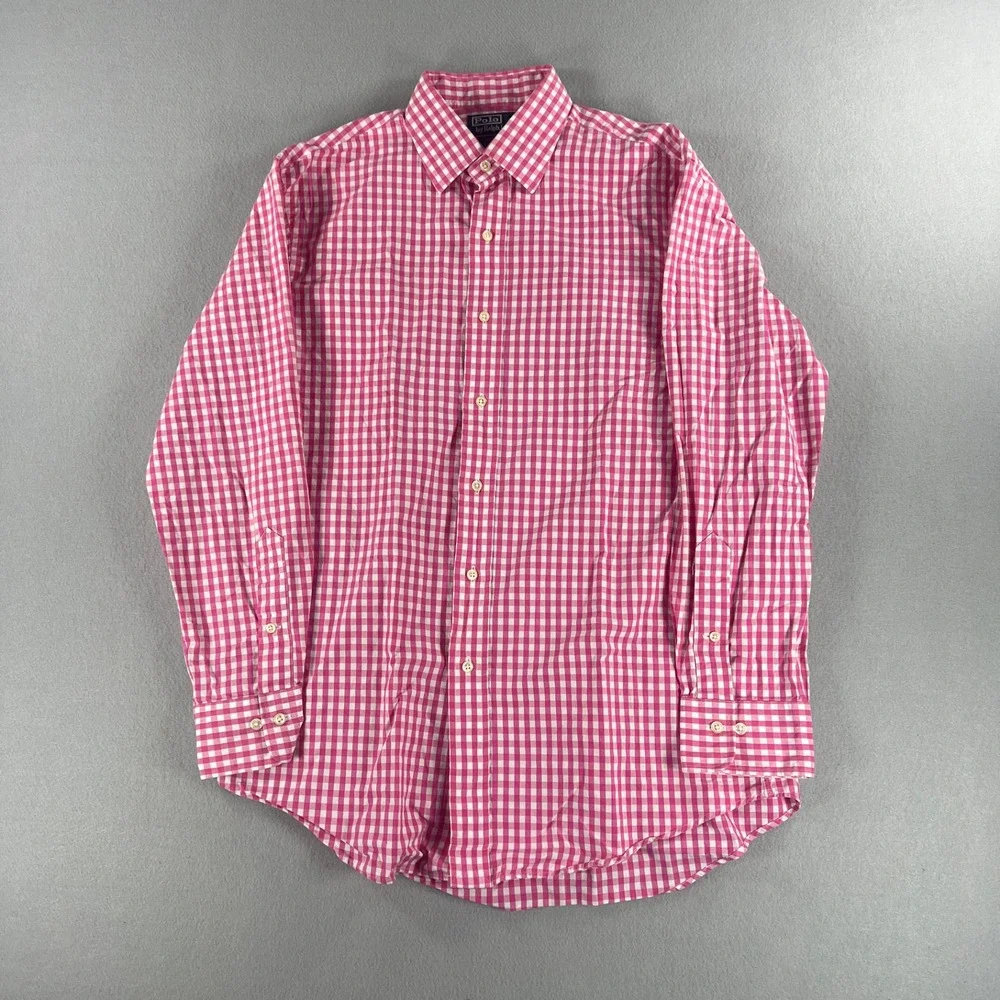 Vintage 90s Polo Ralph Lauren Curham Pink Gingham Plaid Mens Size 16 32/33